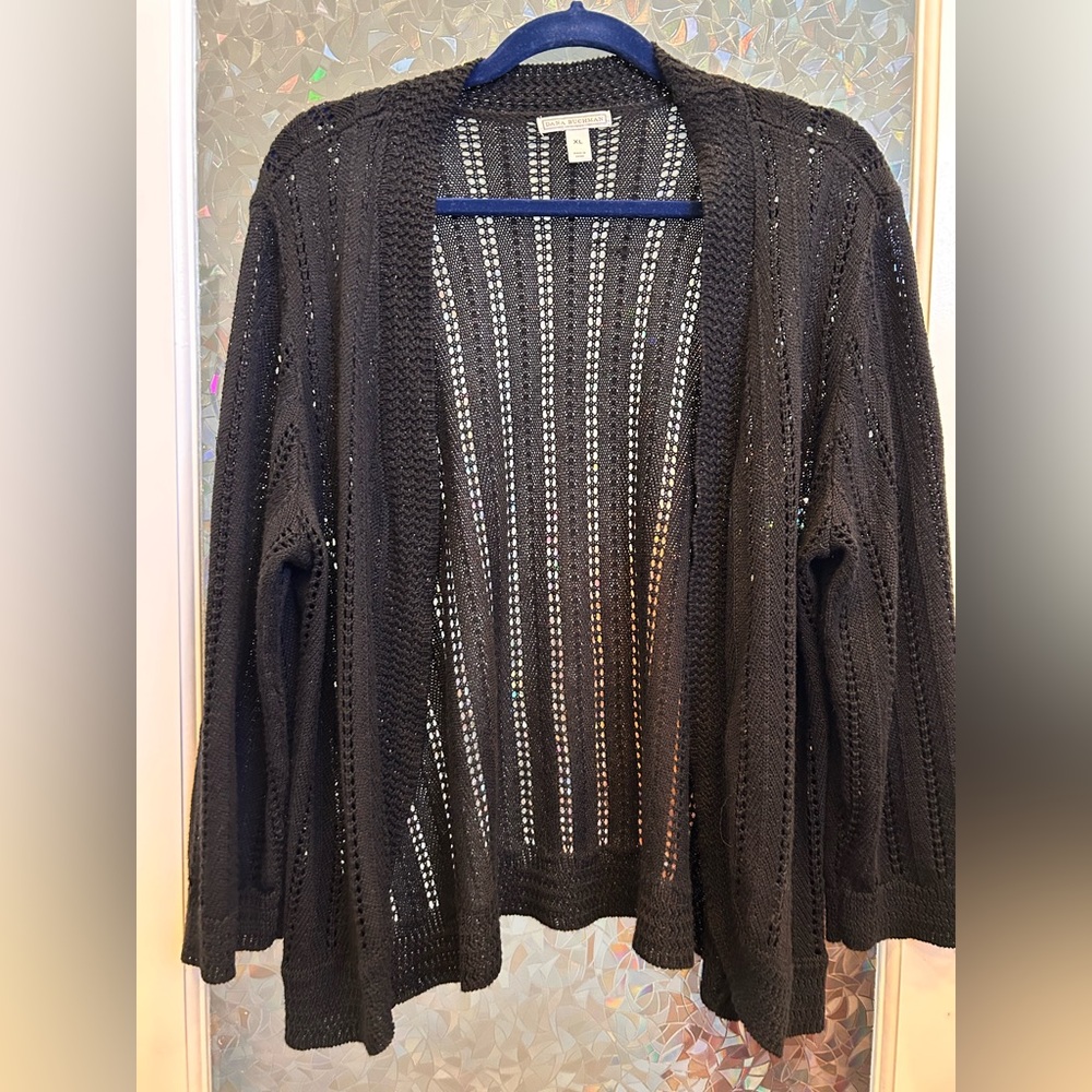 Dana Buchman Black Open-Knit Cardigan Sweater B8